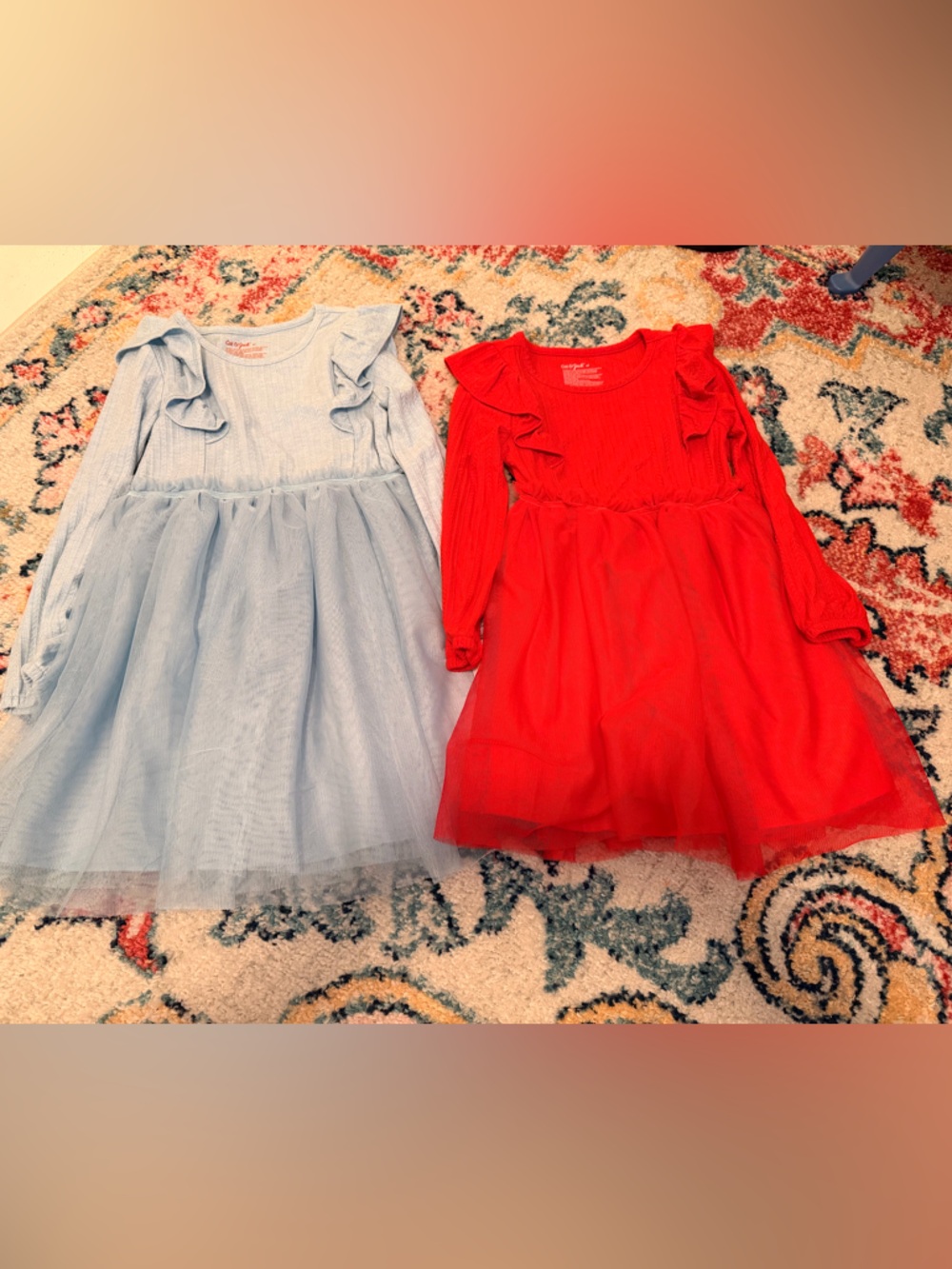 Girls Ruffle Tulle Dress - Red and Blue